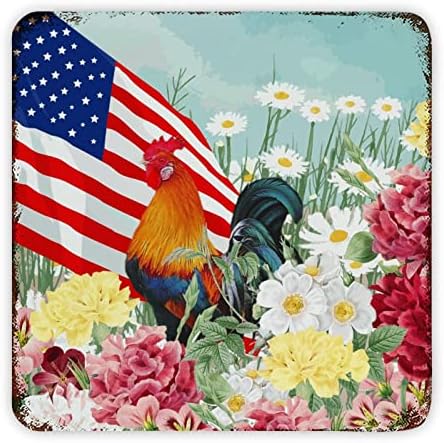 Placa de metal vintage Placa patriótica EUA Fazenda galinhas de fazenda Galinhas Daisy Flowers Metal Poster Retro Wall
