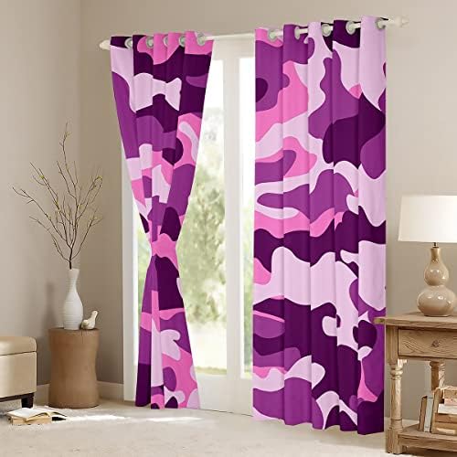 Cortina de camuflagem roxa erosébrida para crianças meninos meninas 52 wx96 l, cortina de camuflagem do exército cortina de cortina,
