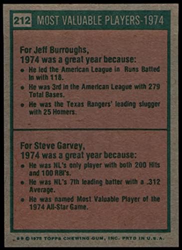1975 Topps # 212 1974 MVPS Jeff Burroughs/Steve Garvey Rangers/Dodgers NM+ Rangers/Dodgers