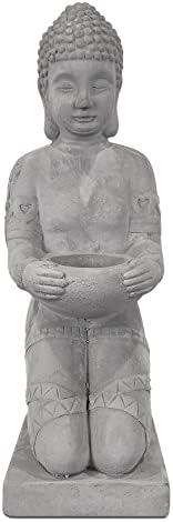 Kante 12,8 H Cimento Composto Buda estátua Tealight Veller Ornament, decoração de mesa interna/externa de concreto natural