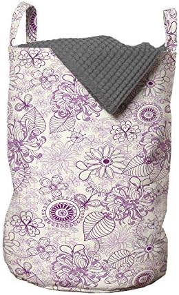 Bolsa de lavanderia floral de Ambesonne, frutas motivos de flores vintage em uma essência de beleza de tonificação suave, cesta de cesto com alças fechamento de cordão para lavanderias, 13 x 19, fuchsia rosa pálido
