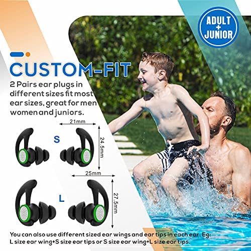 2 pares de tampões de orelha para adultos de natação, Hearprotek reutilizável Custom Swim Water Plugs Homens Mulheres para nadadores Substituir banheira de banheira de caiaque canoagem