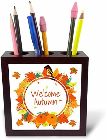 3drosrose folhas de outono abóboras grinaldas bem -vindo a cotação de outono - titulares de caneta de ladrilho