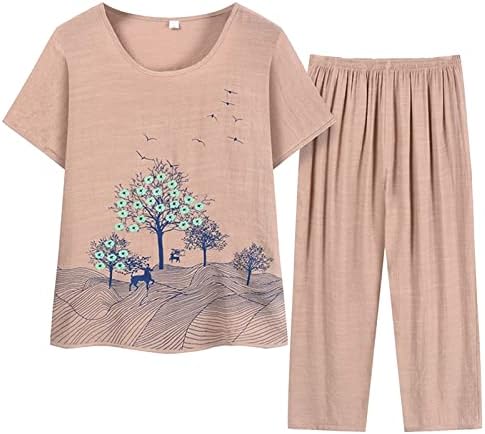 Summer sets mulheres roupas de 2 peças, camisetas e calças de manga curta e calças casuais de tamanho casual conjuntos idosos ioga solteira definida