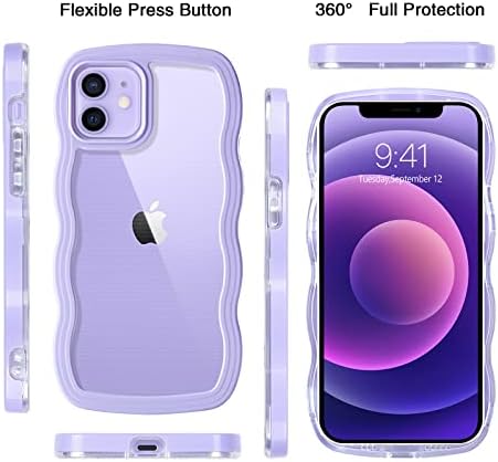 Caixa de telefone Bentoben iPhone 12, Crystal Clear Transparent Mosf Soft Wave Curly Bumper Protetive Girls Mulheres meninos Capas de telefone para iPhone 12/12 Pro 6,1 polegadas, Clear/Purple