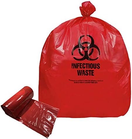 Sacos de Biohazard de Resilia - Descarte de resíduos perigosos, atende aos padrões DOT ASTM para uso hospitalar, vermelho, 33 galões, 33x39 polegadas, 1 caso de 200 sacos, 200 sacos no total