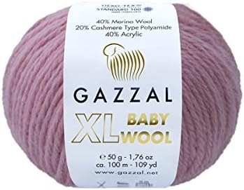 3Pack Gazzal Baby Wool XL, 40% de lã merino, 20% de cashmere tipo poliamida, 40% de acrílico, cada um de 1,76 oz / 109 jardas, fios