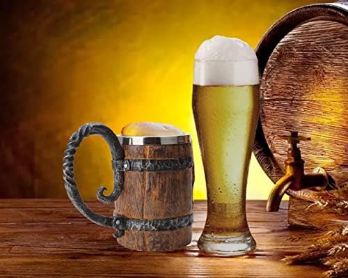 Caso de cerveja de caneca de cerveja de madeira, grande copo de xícara de madeira caneca de caneca com alça, presentes antigos para o restaurante de bar de bar de acessórios de bar vintage
