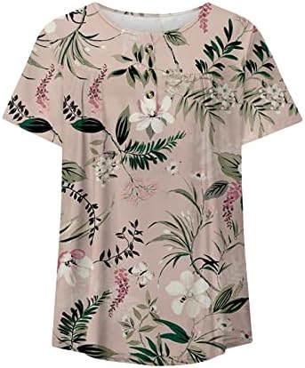 Ticcoy Summer Casual camiseta para mulheres estampas florais túnicas ruched vesas de botão de manga curta de pescoço