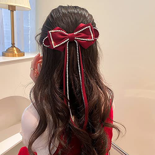 Muayouaum clipe de cabelo grande e arco para mulheres meninas teensdangling de cabelo vermelho