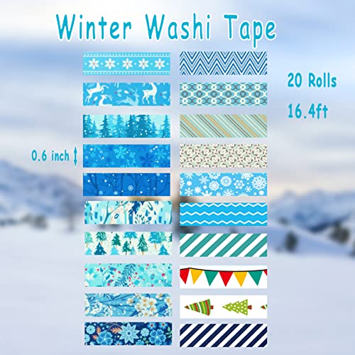 Fita washi de inverno - 20 rolos fita washi natal, fita branca de feriado branco, fita decorativa de lavagem para presente,