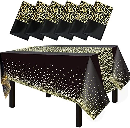 Fecedy 6 pacotes 54 polegadas x108 polegadas Ponto de onda de ouro preto Tabela de mesa plástica descartável Toneladas de