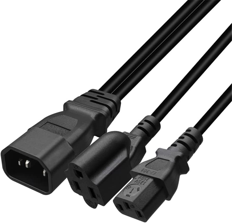 TOPTEKITS C14 A C13+NEMA 5-15R y Splitter Power Plug Cord, IEC 320 C14 Male para C13+NEMA 5-15R Adaptador de fêmea Adaptador de cabo