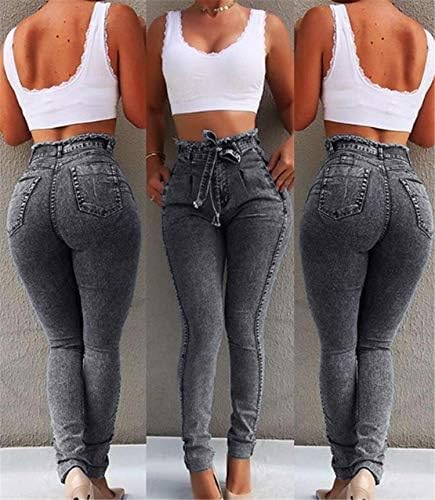 ANDONGNYWELL Women Feminino de cintura alta destruída calça de jeans rasgada longa calça jeans angustiada
