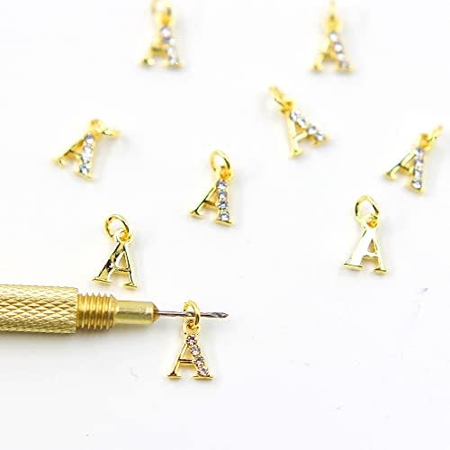 26pc, 3D Letras Piercing Hole Crystal Charm para Nails Gold Pierced Dangle Alloy Zircon, Crystal Alphabet Jewels Decors