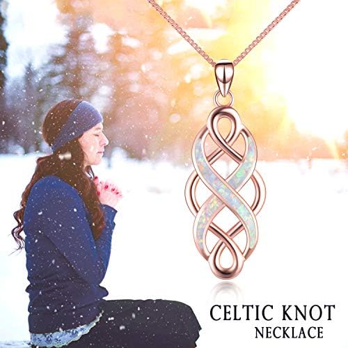 Yfn Irish Celtic Knot criou o colar de pingente opala infinito amor jóias de cz de prata esterlina 18