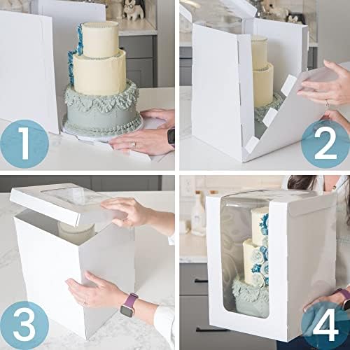 Baker's Dream Box - [10 pacote 12x12x16 Caixa de bolo com janela, caixas de bolo altas para bolos de camada, ótima como uma caixa de bolo de casamento, caixa de bolo de 2 camadas, caixa de bolo de 3 camadas, caixa de bolo alta para toppers
