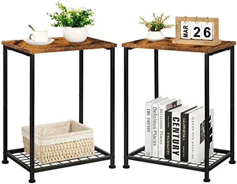 Domydevm NightStand Conjunto de 2, 2 camada de mesa de extremidade com prateleira de armazenamento aberto, cabeceira lateral industrial