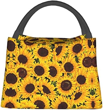 Evealyn Yellow Sunflowers Bolsa de almoço impressa Bolsa de isolamento térmico portátil portátil, adequado para viagens