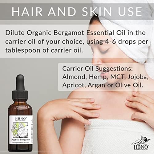Óleo de bergamot orgânico HBNO Free Bergapten - puro e natural e certificado pelo USDA Orgânico - para rosto, corpo, pele, lábios, cabelos, unhas, shampoo, condicionador - 1 oz