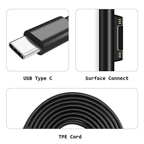 MQDith Surface Conecte -se ao cabo de carregamento USB C Compatível com o Microsoft Surface Pro 7/6/5/4/3, Surface Go 2/1, laptop de superfície 3/2/1, Surface Book1