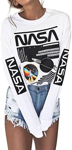 Wllw Mulheres Manga longa Crew pescoço NASA PRIMAÇÃO NASA Blusa Sweatshirt