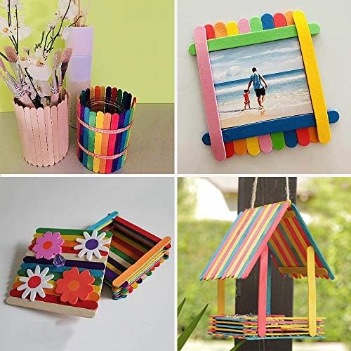 Palitos de madeira coloridos, bastões de picolé de madeira de 200pcs arco -íris | Artesanato infantil | Bulk for DIY Craft