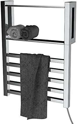 Rack de toalha aquecida elétrica Kuyt, aquecedor de toalha, trilho de toalha aquecida de parede montada no banheiro quadrado, plug-in secagem de toalha com prateleira dupla/espelhado