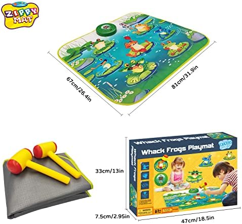 Zippy Mat bate um jogo de sapo Playmat, presente de brinquedo de aniversário para crianças meninas meninas, LED Light Up, Musical Learning Educational Bating Toy for Kids, 3 níveis Dificuldade, 2 martelo incluído