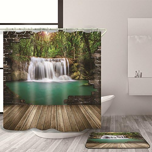 Fangkun 3d Curta do chuveiro Cachoeira Paisagem de parede Arte Cortinas de pintura - Cortinas de banho de tecido de poliéster Conjunto