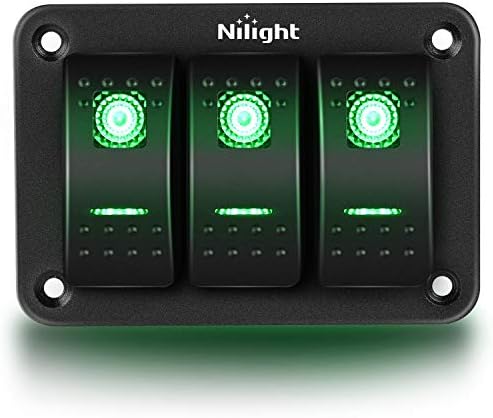 Nilight 3 Gangue Aluminum Rocker Painel do interruptor Toggle Dash 5 Pin ON/OFF Rocker Switch Greenbacklit Switch