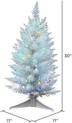 Vickerman Sparkle White Spruce Lápis Árvore de Natal Artificial, luzes LED multicoloridas - Árvore de Natal de abeto falso