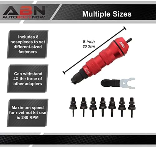 Adaptador de broca de armas de rebite pneumático ABN - 1/4 de fixação da ferramenta de porca de rebite com 8 peças