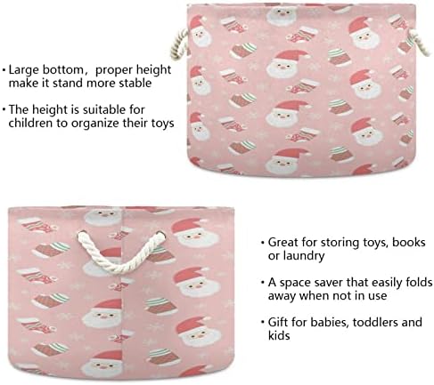 Cesta de corda de algodão kigai rosa Papai Noel cesto de armazenamento grande para brinquedos cestas de lavanderia para bebês para berçário, armário, quarto, organização doméstica