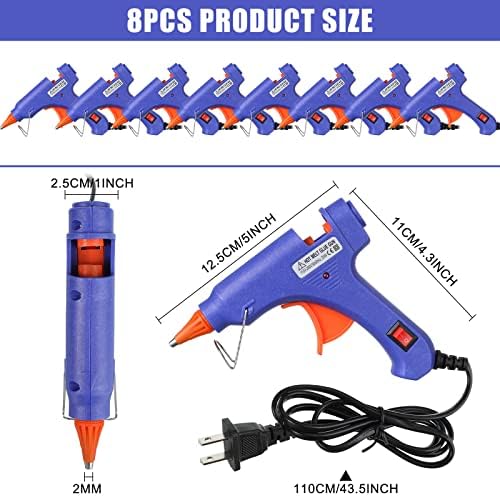 8 pcs mini kit de pistola de cola quente azul com 40 PCs PCs Hot Sticks para artesanato DIY da escola em casa, 20W