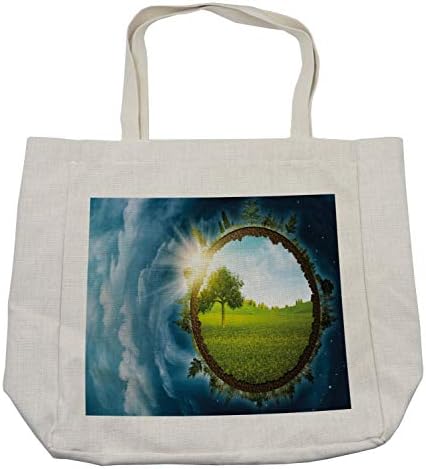 Bolsa de compras de Ambesonne Earth, moldura circular com infinita paisagem verde infinito nuvens espaço, bolsa reutilizável ecológica