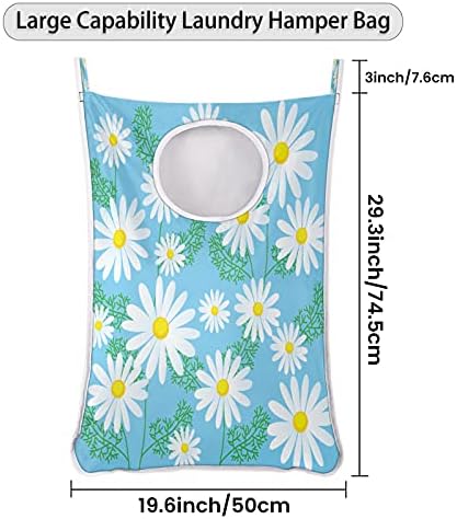 Daisy Flower Grass Solvendo bolsa de cesto de roupa, sobre a porta da roupa de lavanderia bolsa de armazenamento