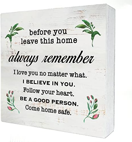 Antes de sair desta casa, lembre -se sempre da placa de madeira da caixa de madeira decoração rústica positiva em família Citação
