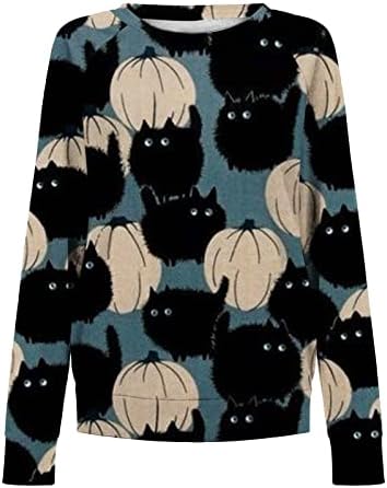 Festival Ladies Festival Halloween Top outono de inverno de manga comprida 2023 Crew suéter gráfico de camisetas de tampa de ajuste solto para Lady FM