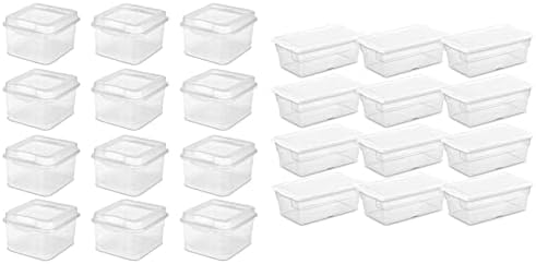 Esterilita 18038612 Top de flip, transparente, 12 pacote e 6 qt Bin de armazenamento empilhável de plástico transparente com solução de tampa de tampa branca, 12 pacote