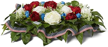 Grandes flores de sela para lápide para cemitério -Patriótico EUA Red White & Blue Roses- Qualidade Premium