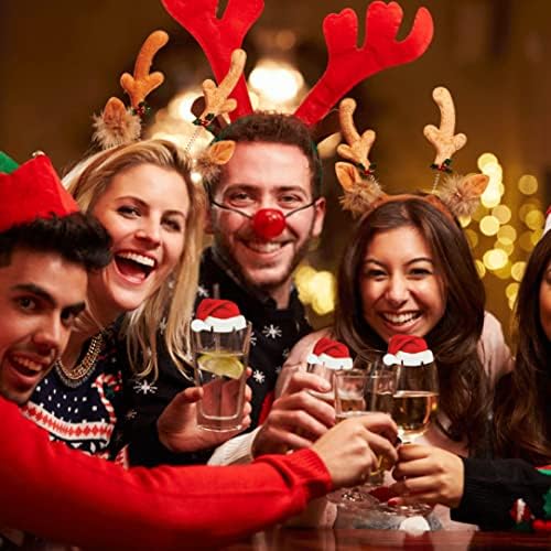Kuyyfds de Natal Marcadores de vidro de natal Charms, Christmas Wine Glass Decorations Mini Santa Hat Hat Cards Cartões