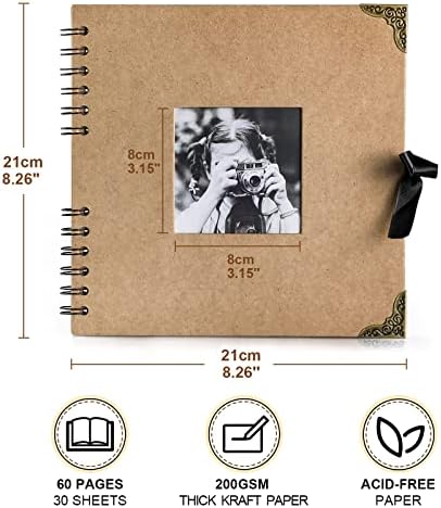 Álbum de fotos de scrapbook - 60 páginas Livro de memória de sucata de foto - Scrapbooking de papel Kraft grosso e suprimentos