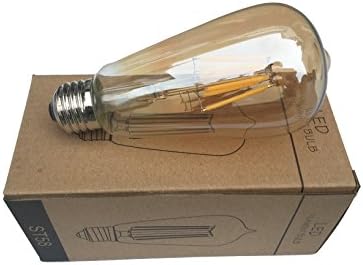 LED Vintage Edison Bulb ST64/ST19, corpo de vidro dourado, lâmpada de filamento de 8W, base e26, clara e quente branca 2700k, 80w equivalente, 110-120VAC, diminuição