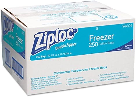 Ziploc 682258 Bolsas de congelador de zíper duplo, 1Gal, 2,7mil, Painel de etiqueta transparente, 250/caixa