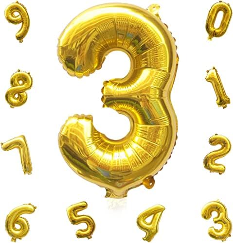 Balão de 40 polegadas de ouro número 3, balões gigantes 3 FOIL MYLAR JUMBO DIGITAL BALOLON PARA BALLOONS DE BALLOONS DE 3 ANOS, TRÊS DORAÇÕES DE FESTO DE ANIVERSÁRIOS REX, 3º aniversário, material de festa de aniversário