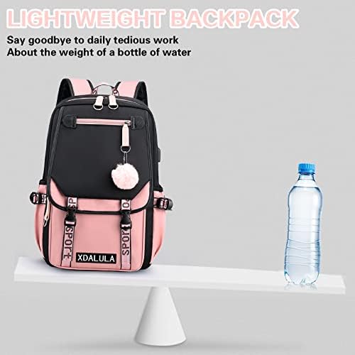 Xdalula adolescente backpack dos alunos do ensino médio bookbag ao ar livre mochila com um bookbag de porta de cobrança USB para escola (preto rosa