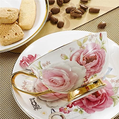 Zhuhw flor rosa estilo europeu de alta grau China China porcelana Copa de café à tarde xícara de chá cerâmica com pires