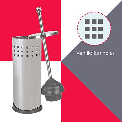 Home Basics Metal Toilet Punger com suporte, Chrome Bathroom Apartment Essentials | Ferramentas do refúgio do banheiro