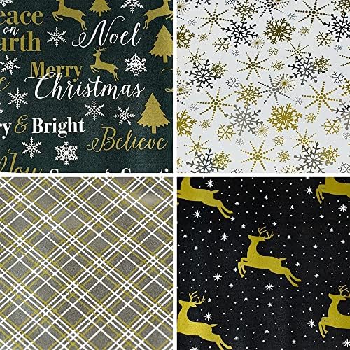 Jampaper variado embrulho - papel de embrulho de Natal - 100 pés quadrados total - Conjunto de renas de ouro de Natal elegante - 4 rolos/pacote